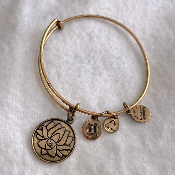Alex and Ani Lotus Peace Charm Bangle Bracelet, Gold - Picture 2 of 2